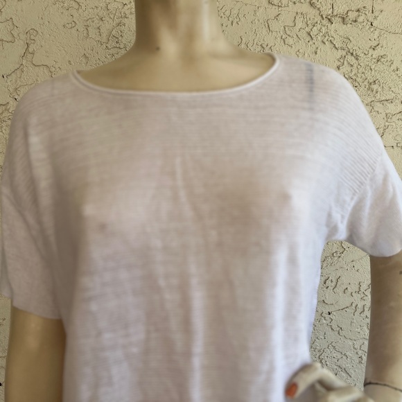 EILEEN FISHER 100% Organic Cotton Top Knit Sweater Solid White Short Sleeve M - Picture 4 of 14